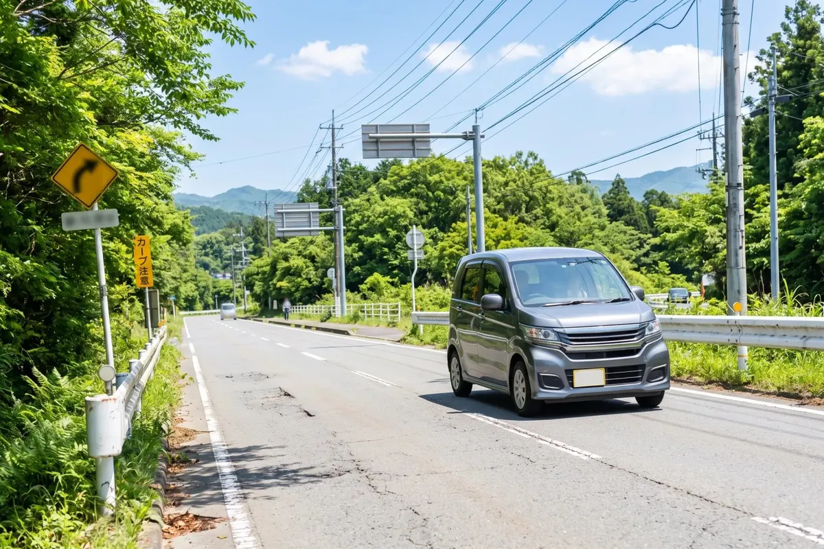 地方の道を走る車